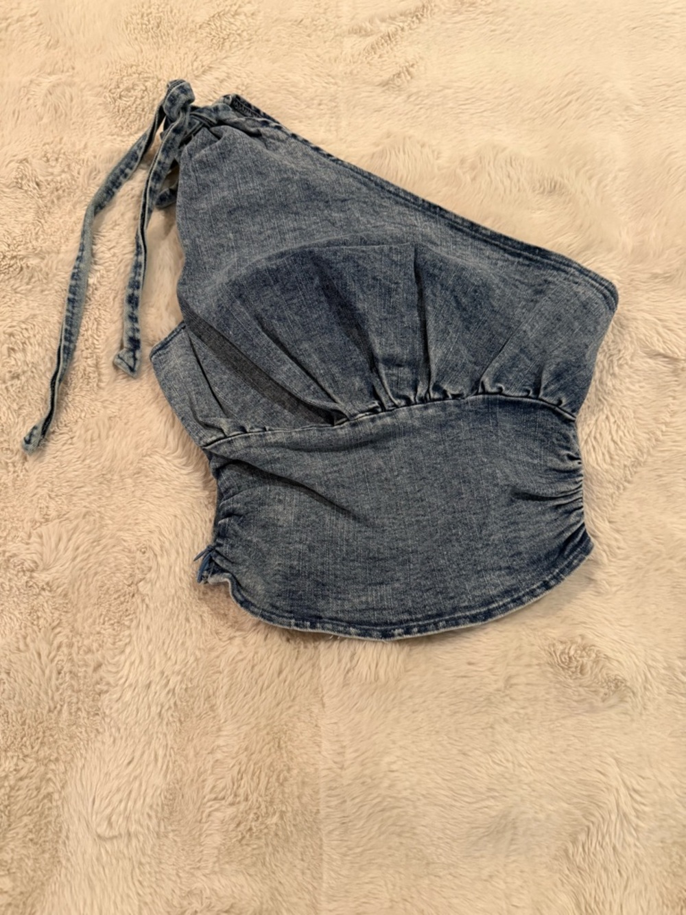 Denim One-Shoulder Corset Top - Blue